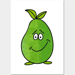 Funny Food Happy Green Pear Posters and Art